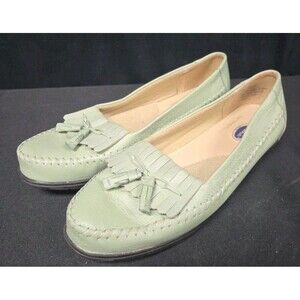 Dr Scholls Shoes Womens Size 7 Sage Green Moccasin Loafers Leather Tassel